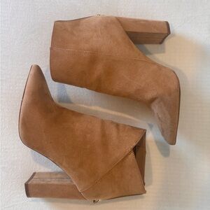 Qupid Camel Suede Pointed Toe Ankle Booties